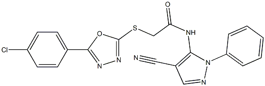 2-{[5-(4-chlorophenyl)-1,3,4-oxadiazol-2-yl]sulfanyl}-N-(4-cyano-1-phenyl-1H-pyrazol-5-yl)acetamide Struktur