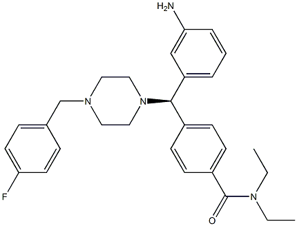 4-[(R)-(3-aminophenyl)-[4-[(4-fluorophenyl)methyl]piperazin-1-yl]methyl]-N,N-diethyl-benzamide Struktur