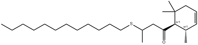 3-(dodecylsulfanyl)-1-[(1S,2R)-2,6,6-trimethylcyclohex-3-en-1-yl]butan-1-one Struktur