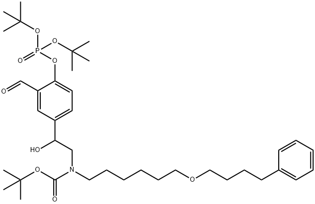 tert-butyl 2-(4-(di-tert-butoxyphosphoryloxy)-3-formylphenyl)-2-hydroxyethyl(6-(4-phenylbutoxy)hexyl)carbamate Struktur