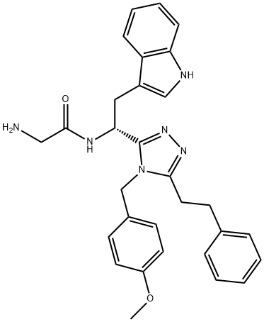 (R)-N-(2-(1H-indol-3-yl)-1-(4-(4-methoxybenzyl)-5-phenethyl-4H-1,2,4-triazol-3-yl)ethyl)-2-aminoacetamide hydrochloride Struktur