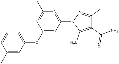 5-amino-3-methyl-1-[2-methyl-6-(3-methylphenoxy)-4-pyrimidinyl]-1H-pyrazole-4-carboxamide Struktur