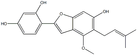 4-[6-hydroxy-4-methoxy-5-(3-methylbut-2-enyl)benzofuran-2-yl]benzene-1,3-diol Struktur