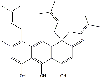 4,5,10-trihydroxy-7-methyl-1,1,8-tris(3-methylbut-2-enyl)anthracen-2-one Struktur