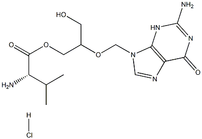 [2-[(2-amino-6-oxo-3H-purin-9-yl)methoxy]-3-hydroxy-propyl] (2S)-2-amino-3-methyl-butanoate hydrochloride Struktur