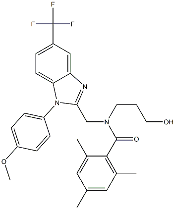 N-(3-HYDROXYPROPYL)-N-{[1-(4-METHOXYPHENYL)-5-(TRIFLUOROMETHYL)-1H-BENZIMIDAZOL-2-YL]METHYL}-2,4,6-TRIMETHYLBENZAMIDE Struktur