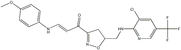 1-[5-({[3-chloro-5-(trifluoromethyl)-2-pyridinyl]amino}methyl)-4,5-dihydro-3-isoxazolyl]-3-(4-methoxyanilino)-2-propen-1-one Struktur