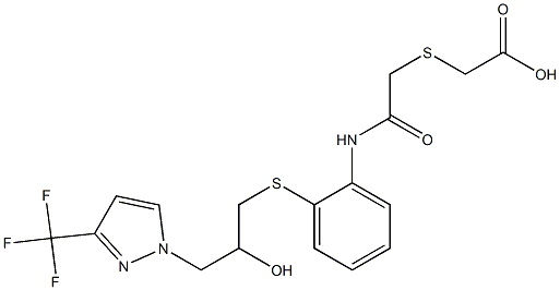 2-({2-[2-({2-hydroxy-3-[3-(trifluoromethyl)-1H-pyrazol-1-yl]propyl}thio)anilino]-2-oxoethyl}thio)acetic acid Struktur