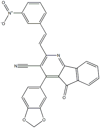 4-(1,3-benzodioxol-5-yl)-2-[(E)-2-(3-nitrophenyl)ethenyl]-5-oxo-5H-indeno[1,2-b]pyridine-3-carbonitrile Struktur