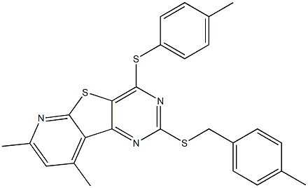 7,9-dimethyl-2-[(4-methylbenzyl)sulfanyl]-4-[(4-methylphenyl)sulfanyl]pyrido[3',2':4,5]thieno[3,2-d]pyrimidine Struktur