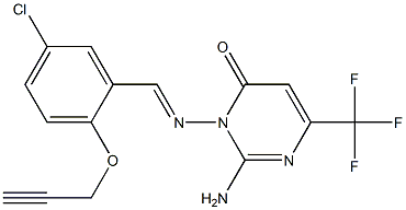 2-amino-3-({(E)-[5-chloro-2-(2-propynyloxy)phenyl]methylidene}amino)-6-(trifluoromethyl)-4(3H)-pyrimidinone Struktur