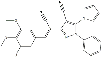 3-[1-cyano-2-(3,4,5-trimethoxyphenyl)vinyl]-1-phenyl-5-(1H-pyrrol-1-yl)-1H-pyrazole-4-carbonitrile Struktur