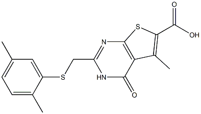 2-{[(2,5-dimethylphenyl)thio]methyl}-5-methyl-4-oxo-3,4-dihydrothieno[2,3-d]pyrimidine-6-carboxylic acid Struktur