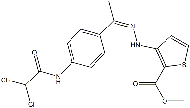 methyl 3-[2-(1-{4-[(2,2-dichloroacetyl)amino]phenyl}ethylidene)hydrazino]thiophene-2-carboxylate Struktur