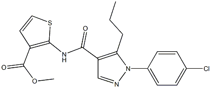 methyl 2-({[1-(4-chlorophenyl)-5-propyl-1H-pyrazol-4-yl]carbonyl}amino)thio phene-3-carboxylate Struktur