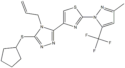 4-allyl-3-(cyclopentylsulfanyl)-5-{2-[3-methyl-5-(trifluoromethyl)-1H-pyrazol-1-yl]-1,3-thiazol-4-yl}-4H-1,2,4-triazole Struktur