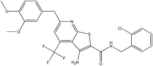 3-amino-N-(2-chlorobenzyl)-6-(3,4-dimethoxybenzyl)-4-(trifluoromethyl)thieno[2,3-b]pyridine-2-carboxamide Struktur