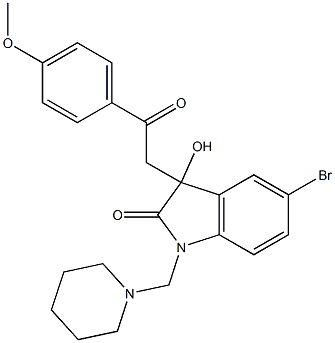 5-bromo-3-hydroxy-3-[2-(4-methoxyphenyl)-2-oxoethyl]-1-(piperidinomethyl)indolin-2-one Struktur