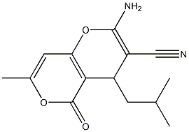 2-amino-4-isobutyl-7-methyl-5-oxo-4H,5H-pyrano[4,3-b]pyran-3-carbonitrile Struktur