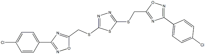 3-(4-chlorophenyl)-5-({[5-({[3-(4-chlorophenyl)-1,2,4-oxadiazol-5-yl]methyl}thio)-1,3,4-thiadiazol-2-yl]thio}methyl)-1,2,4-oxadiazole Struktur