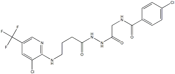 4-chloro-N-{2-[2-(4-{[3-chloro-5-(trifluoromethyl)-2-pyridinyl]amino}butanoyl)hydrazino]-2-oxoethyl}benzenecarboxamide Struktur