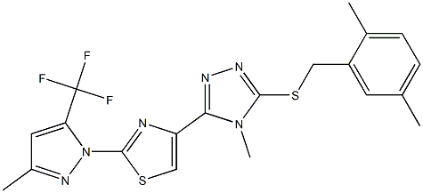 3-[(2,5-dimethylbenzyl)sulfanyl]-4-methyl-5-{2-[3-methyl-5-(trifluoromethyl)-1H-pyrazol-1-yl]-1,3-thiazol-4-yl}-4H-1,2,4-triazole Struktur