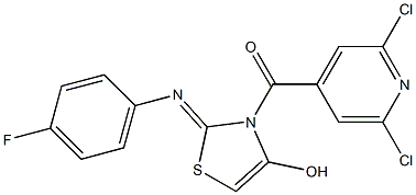 (2,6-dichloro-4-pyridyl){2-[(4-fluorophenyl)imino]-4-hydroxy-2,3-dihydro-1, 3-thiazol-3-yl}methanone Struktur