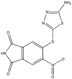 5-[(5-amino-1,3,4-thiadiazol-2-yl)thio]-6-nitroisoindoline-1,3-dione Struktur