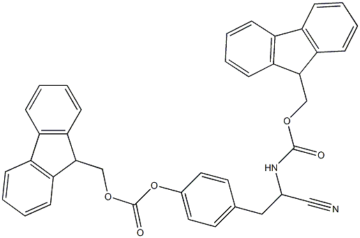 4-(2-cyano-2-{[(9H-9-fluorenylmethoxy)carbonyl]amino}ethyl)phenyl (9H-9-fluorenylmethyl) carbonate Struktur