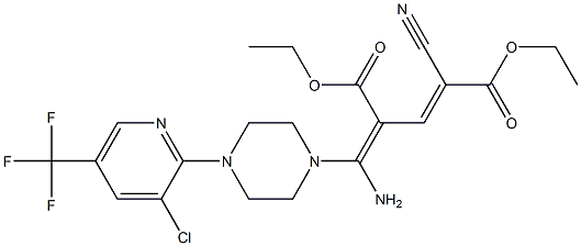 diethyl 4-(amino{4-[3-chloro-5-(trifluoromethyl)-2-pyridinyl]piperazino}methylene)-2-cyano-2-pentenedioate Struktur