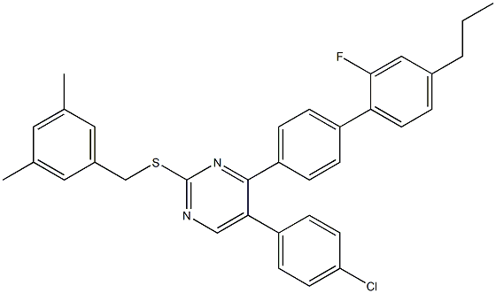 5-(4-chlorophenyl)-2-[(3,5-dimethylbenzyl)sulfanyl]-4-(2'-fluoro-4'-propyl[1,1'-biphenyl]-4-yl)pyrimidine Struktur