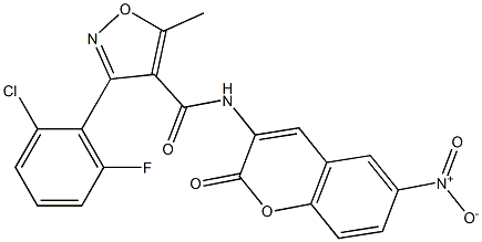 N4-(6-nitro-2-oxo-2H-chromen-3-yl)-3-(2-chloro-6-fluorophenyl)-5-methylisoxazole-4-carboxamide Struktur