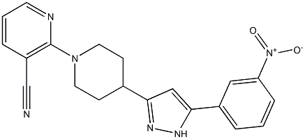 2-{4-[5-(3-nitrophenyl)-1H-pyrazol-3-yl]piperidino}nicotinonitrile Struktur