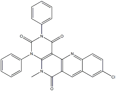 9-chloro-5-methyl-2,4-diphenyl-1,2,3,4,5,6-hexahydrobenzo[b]pyrimido[4,5-h][1,6]naphthyridine-1,3,6-trione Struktur