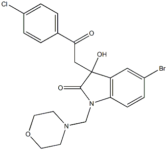 5-bromo-3-[2-(4-chlorophenyl)-2-oxoethyl]-3-hydroxy-1-(morpholinomethyl)indolin-2-one Struktur