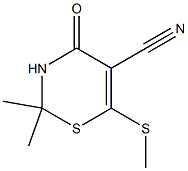 2,2-dimethyl-6-(methylthio)-4-oxo-3,4-dihydro-2H-1,3-thiazine-5-carbonitrile Struktur