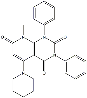 8-methyl-1,3-diphenyl-5-piperidino-1,2,3,4,7,8-hexahydropyrido[2,3-d]pyrimidine-2,4,7-trione Struktur