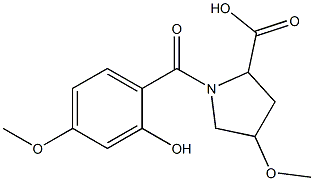 1-(2-hydroxy-4-methoxybenzoyl)-4-methoxypyrrolidine-2-carboxylic acid Struktur