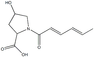 1-[(2E,4E)-hexa-2,4-dienoyl]-4-hydroxypyrrolidine-2-carboxylic acid Struktur