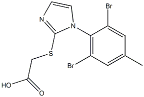 2-{[1-(2,6-dibromo-4-methylphenyl)-1H-imidazol-2-yl]sulfanyl}acetic acid Struktur