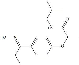 2-{4-[1-(hydroxyimino)propyl]phenoxy}-N-(2-methylpropyl)propanamide Struktur