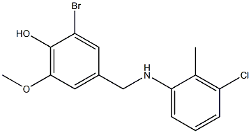 2-bromo-4-{[(3-chloro-2-methylphenyl)amino]methyl}-6-methoxyphenol Struktur