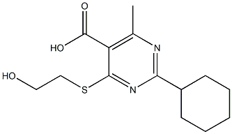 2-cyclohexyl-4-[(2-hydroxyethyl)thio]-6-methylpyrimidine-5-carboxylic acid Struktur