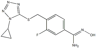 4-{[(1-cyclopropyl-1H-1,2,3,4-tetrazol-5-yl)sulfanyl]methyl}-3-fluoro-N'-hydroxybenzene-1-carboximidamide Struktur