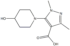 5-(4-hydroxypiperidin-1-yl)-1,3-dimethyl-1H-pyrazole-4-carboxylic acid Struktur