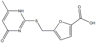 5-{[(6-methyl-4-oxo-1,4-dihydropyrimidin-2-yl)thio]methyl}-2-furoic acid Struktur