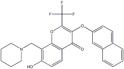 7-hydroxy-3-(2-naphthyloxy)-8-(1-piperidinylmethyl)-2-(trifluoromethyl)-4H-chromen-4-one Struktur