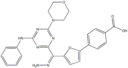 4-(5-{2-[4-anilino-6-(4-morpholinyl)-1,3,5-triazin-2-yl]carbohydrazonoyl}-2-furyl)benzoic acid Struktur