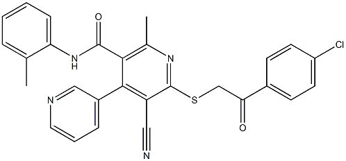 1-(4-chlorophenyl)-2-({3-cyano-6-methyl-5-(2-toluidinocarbonyl)-4,3'-bipyridin-2-yl}sulfanyl)ethanone Struktur