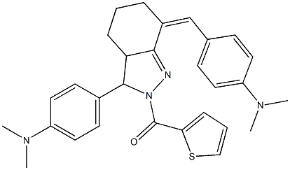 N-{4-[7-[4-(dimethylamino)benzylidene]-2-(2-thienylcarbonyl)-3,3a,4,5,6,7-hexahydro-2H-indazol-3-yl]phenyl}-N,N-dimethylamine Struktur